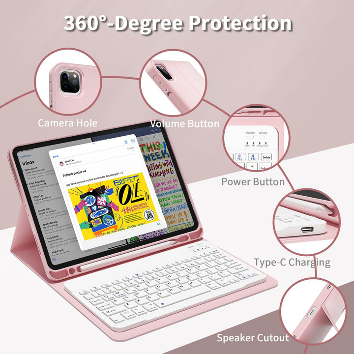 JKSML Hülle mit Tastatur für iPad Pro 11 Zoll 4./3./2.Generation (2022/2021/2020) mit Stifthalter, A