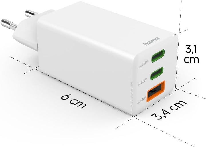 Hama Schnellladegerät USB (Ladegerät mehrfach, USB C, USB A, Handy Tablet Laptop Universal Ladegerät