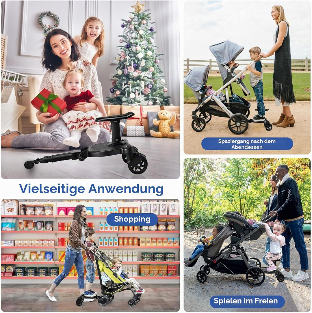 Mevip Buggy Board mit Sitz, Trittbrett Mitfahrbrett universal, Kinderwagen Board mit Kinderwagen Org