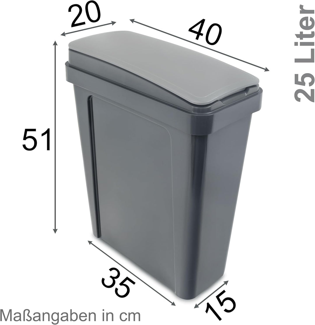 Hummelladen 25 Liter Mülltonne Grau Recyclingtonne 20x40x50cm mit abnehmbarem Klappdeckel - Schmal K