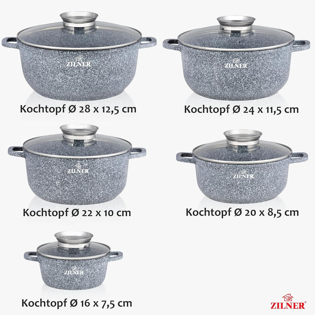 Kochtopf Set Induktion 10-Teilig - Topfset mit Glasdeckel - Töpfe für alle herdarten - 5x Kochtöpfe