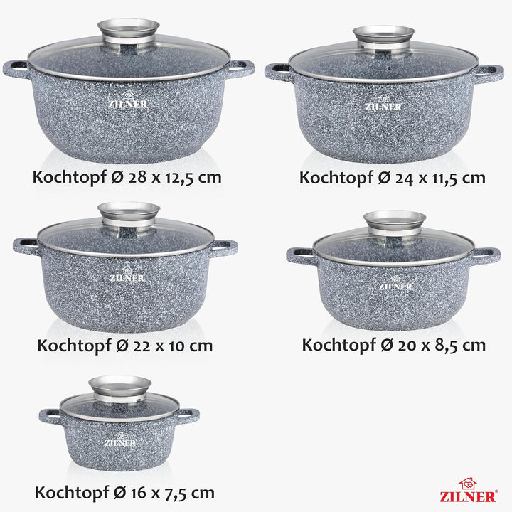 Kochtopf Set Induktion 10-Teilig - Topfset mit Glasdeckel - Töpfe für alle herdarten - 5x Kochtöpfe