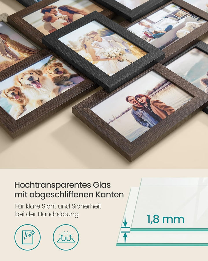 SONGMICS Bilderrahmen-Collage, 12 Fotorahmen für 10 x 15 cm Bilder, Fotocollage, Wandcollage, Multi-