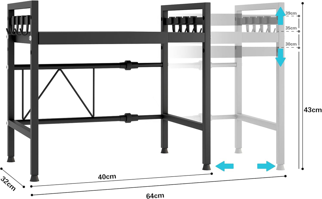 Verstellbares Mikrowellenregal, 2-Stufig Erweiterbares Küchen Mikrowelle Ständer Regal, Mikrowellenh