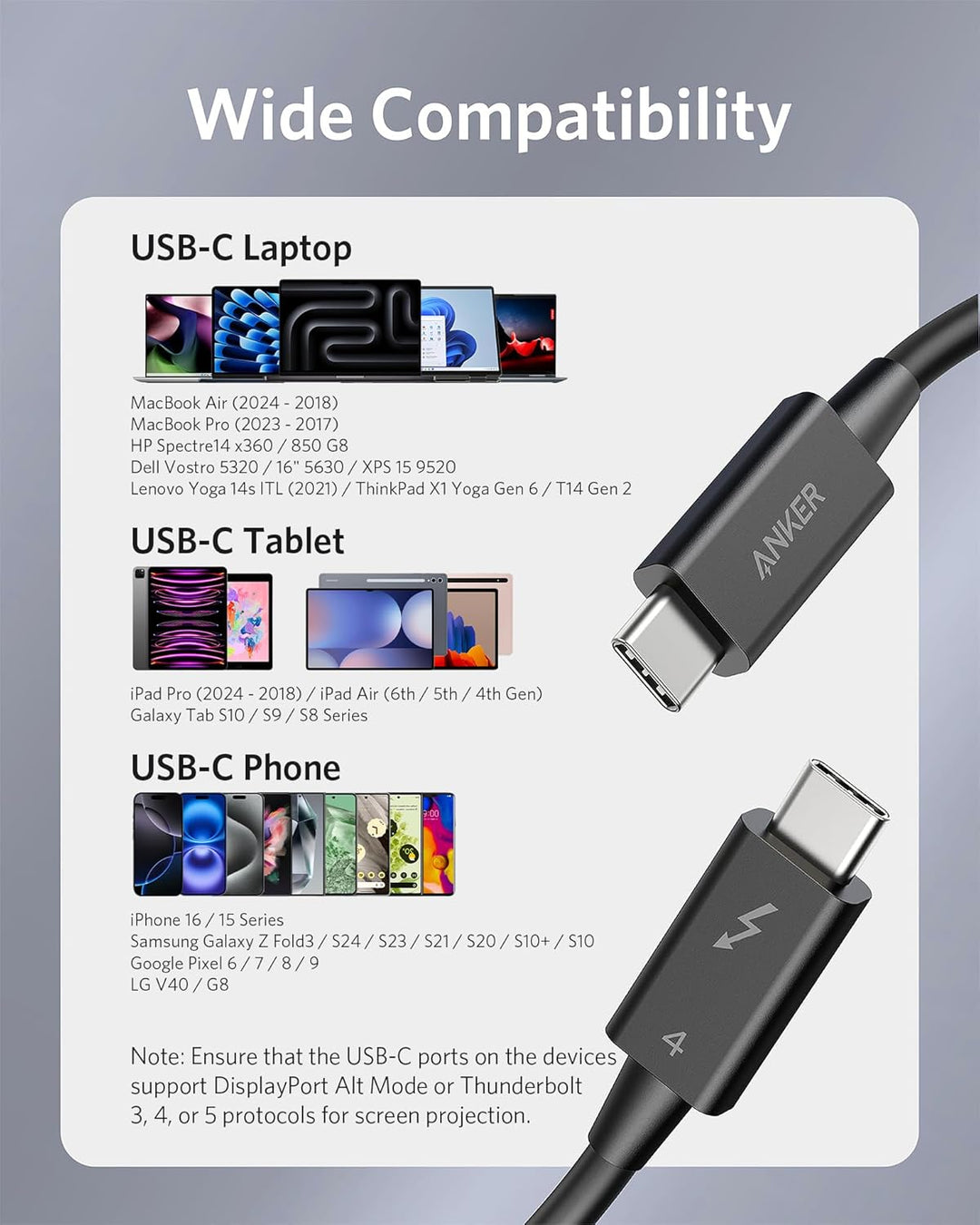 Anker Thunderbolt 4 Kabel 70cm lang, 8K Display/40 Gbps Datentransfer/100W USB-C Ladekabel, kompatib