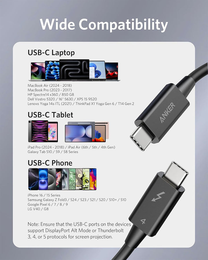 Anker Thunderbolt 4 Kabel 70cm lang, 8K Display/40 Gbps Datentransfer/100W USB-C Ladekabel, kompatib