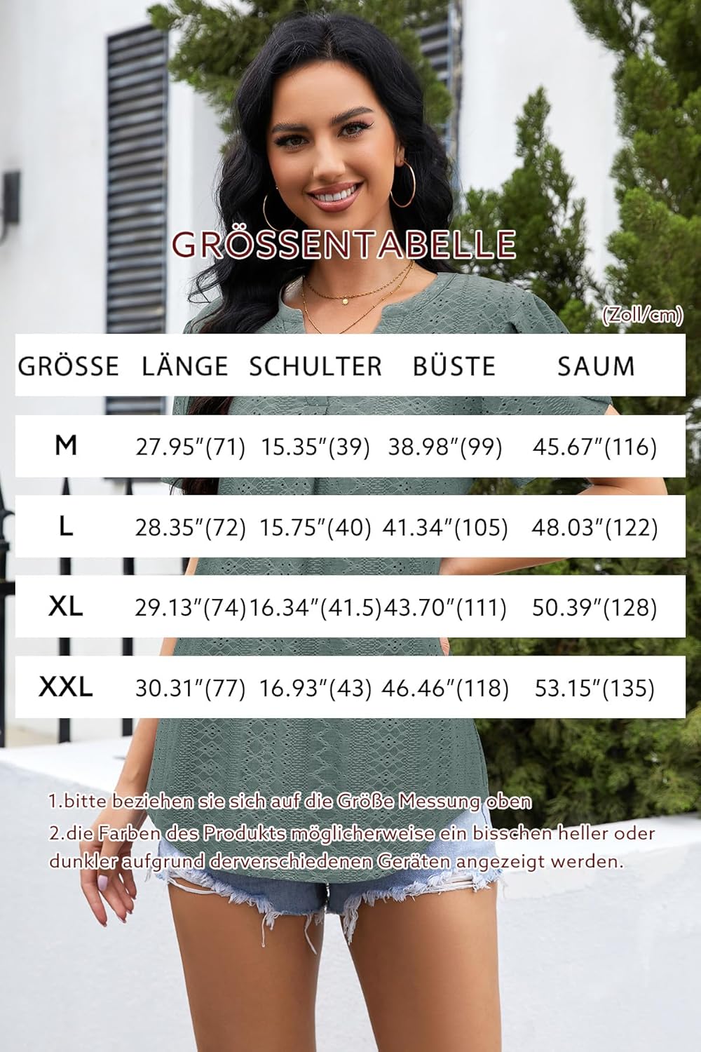Siddhe Damen Bluse Kurzarm T-Shirts V-Ausschnitt Elegant Lässig Tunika Oberteil Locker Longshirt M (