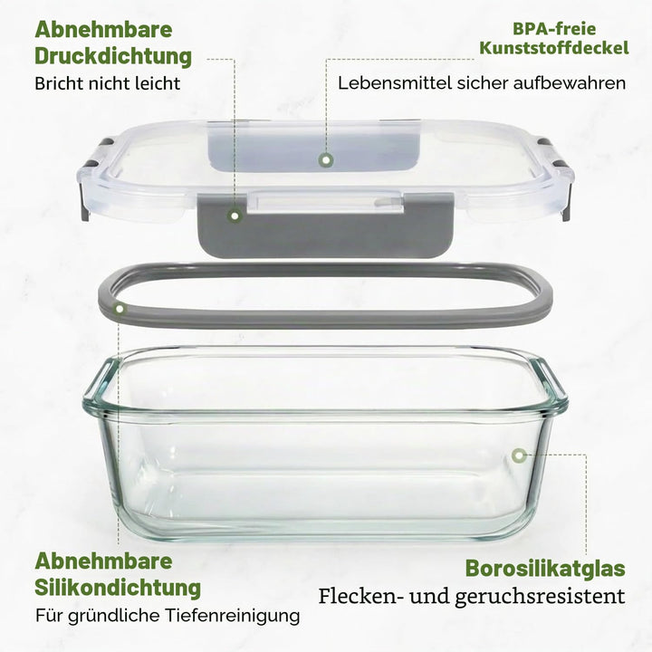 Glas Frischhaltedosen mit Deckel Set, 10-tlg Meal Prep Boxen &amp; Vorratsdosen (370ml &amp; 1040ml) aus Bor