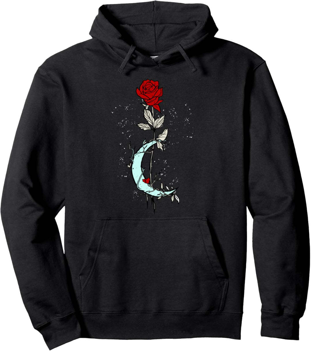 Rote Rose Blume Mond Magische Gothic Gothic Hexe Enchantress Pullover Hoodie