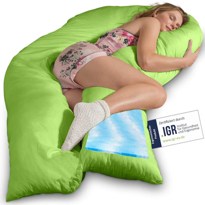 Traumreiter Visco XXL Seitenschläferkissen mit Bezug Baumwolle apfelgrün - Hybrid Kissen + 2cm Memor