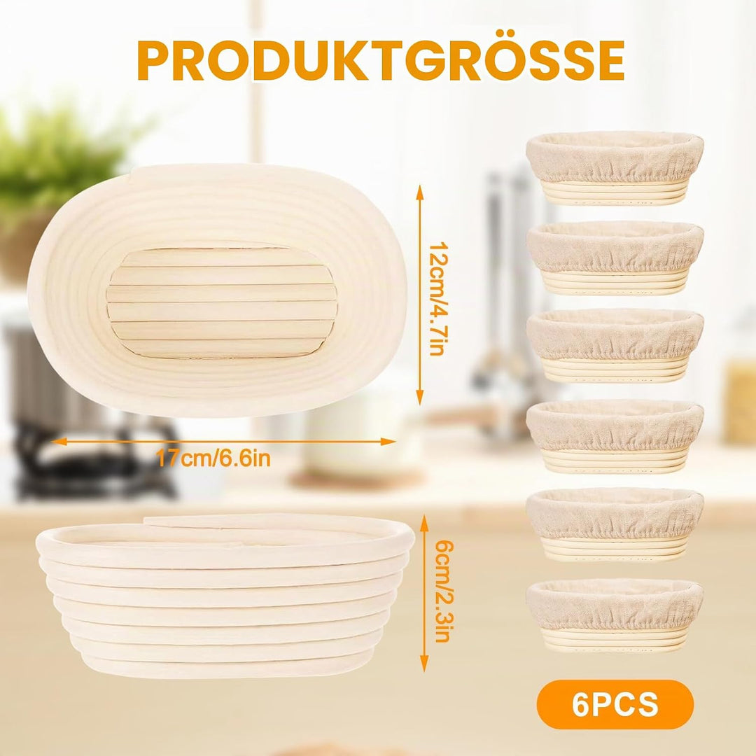 Gärkörbchen Oval aus 6 Stück, Mini Brot Backen mit Gärkörbchen Set, 6 Zoll Kleine Banneton Körbe, Zu