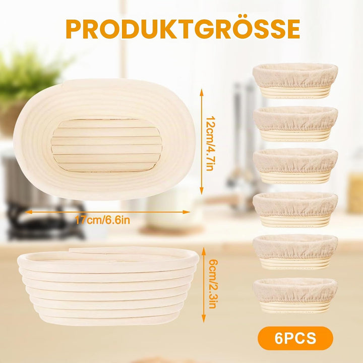 Gärkörbchen Oval aus 6 Stück, Mini Brot Backen mit Gärkörbchen Set, 6 Zoll Kleine Banneton Körbe, Zu