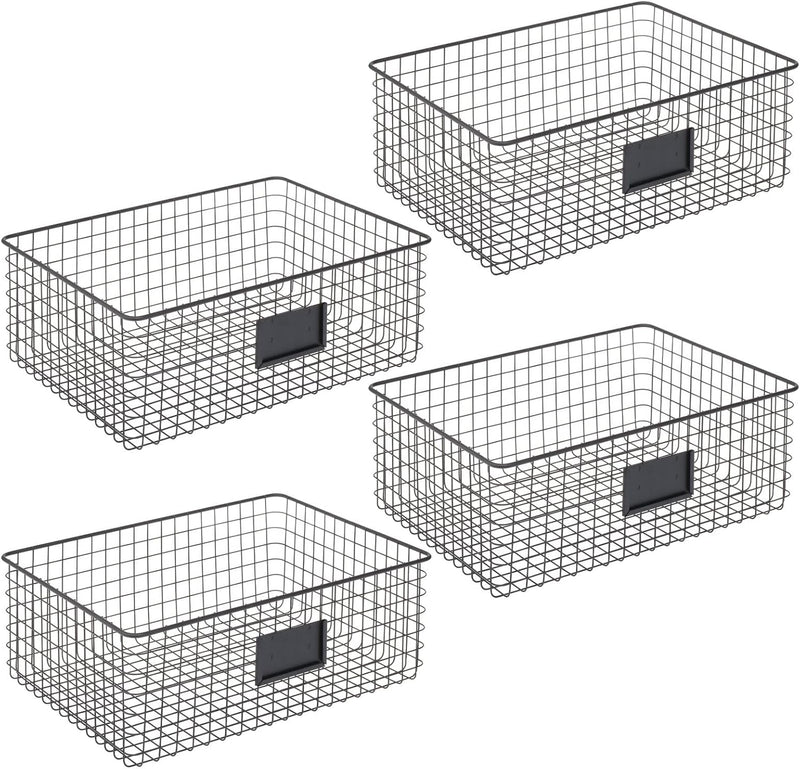 mDesign 4er-Set Allzweckkorb aus Metall – Aufbewahrungskorb mit Beschriftungsfeld für Küche, Vorrats