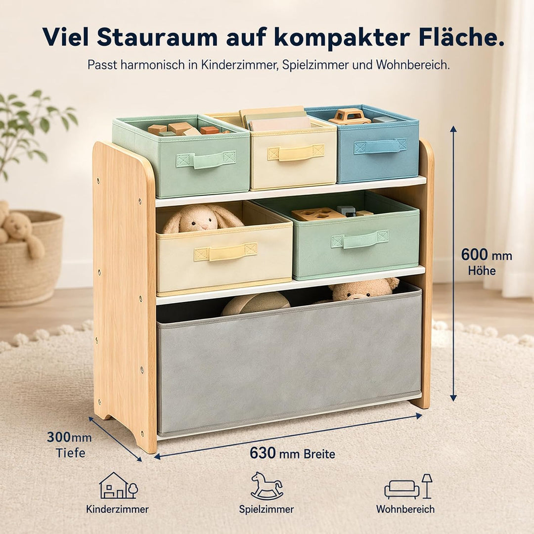 ALVIX Spielzeugregal mit 6 Aufbewahrungsboxen, Spielzeug Organizer | Herausnehmbare Boxen für Spielz