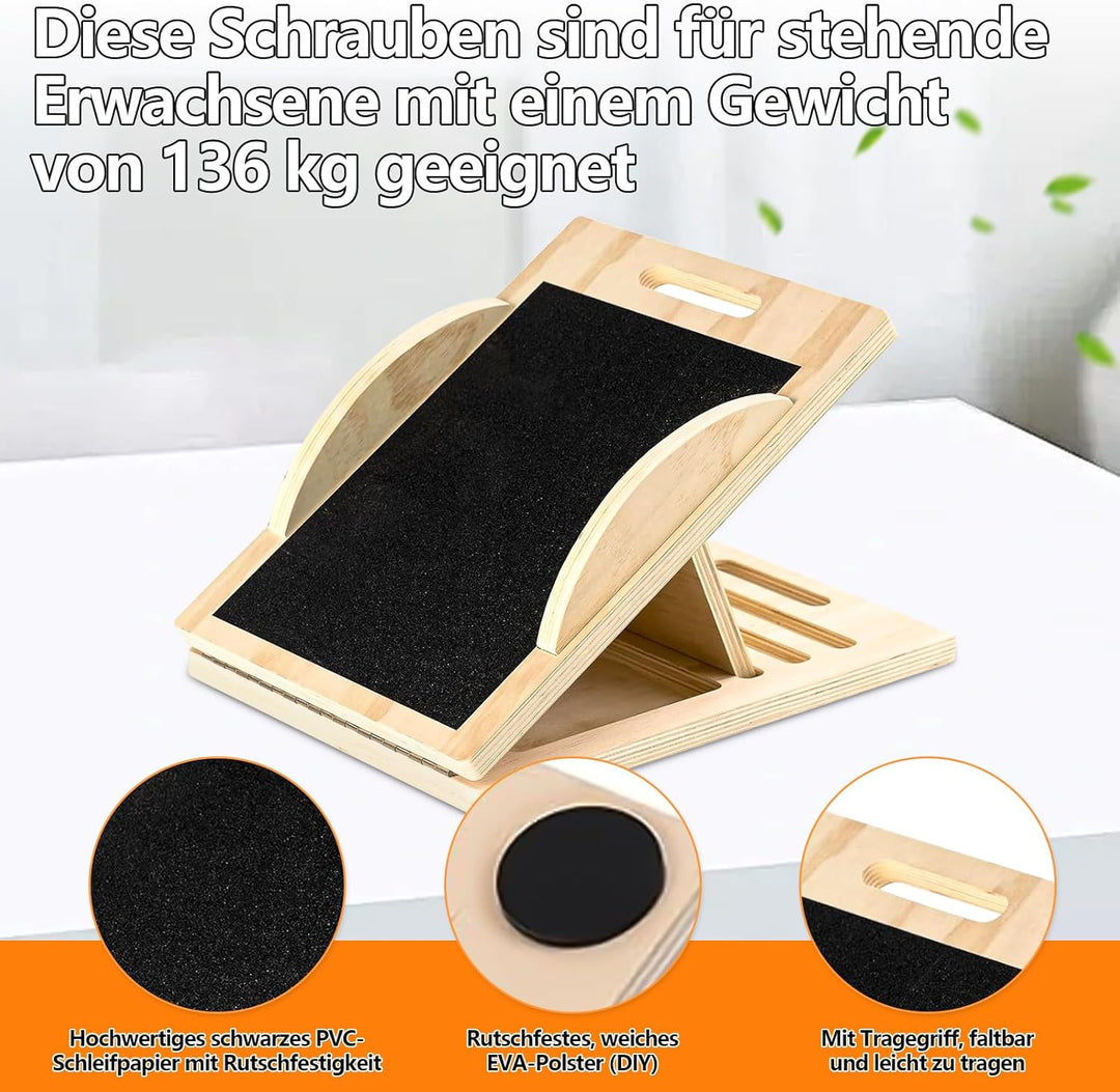 HA BIN Schrägbrett und Slant Board Holz, Verstellbares Slant Board 25°-40°, 1.8 cm Dicke der Holzpla