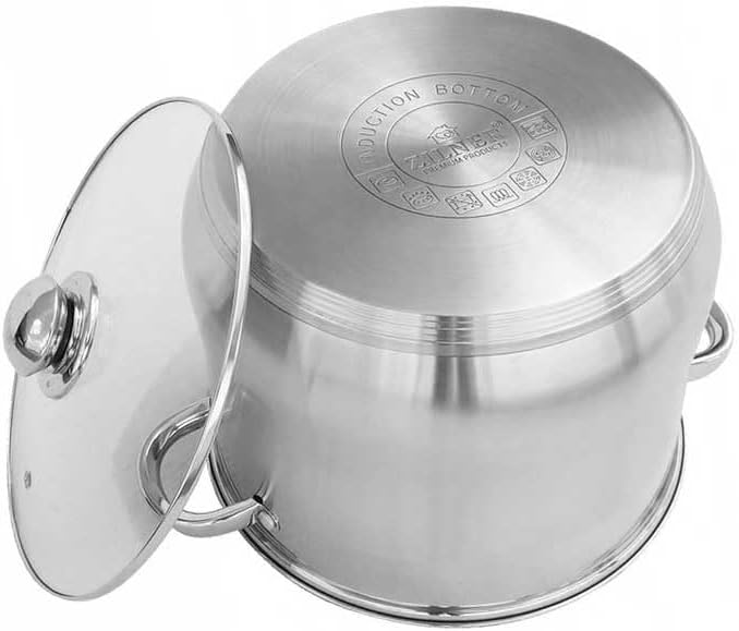 Topfset Edelstahl 6-teilig, Glasdeckel, 17 L 20 L 23 L, Silber | Kochtopf Set für Induktion, Gas, El