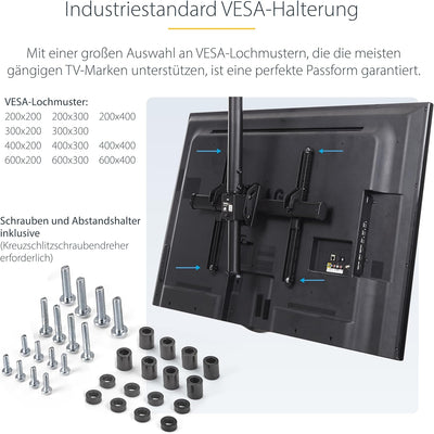 StarTech.com Supporto da Soffitto per TV a schermo piatto da 32" a 70" LCD, LED o Plasma Single TV 4