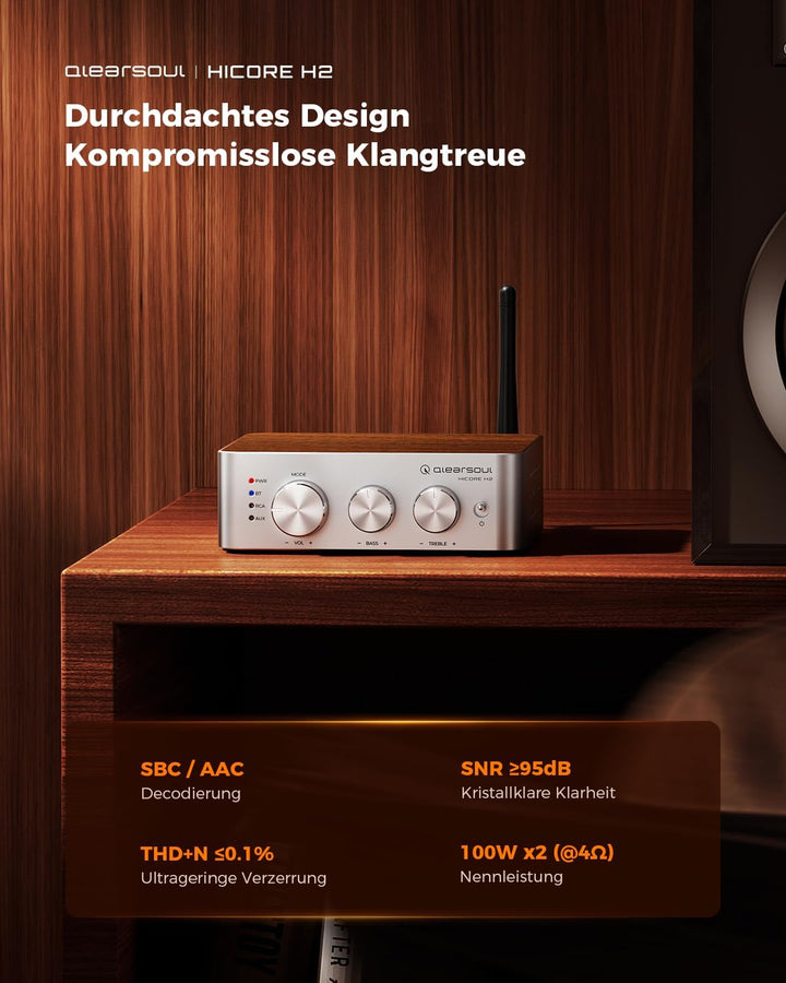 Qlearsoul HiCore H2 Bluetooth 5.4 HiFi-Stereo-Verstärker — TI TPA3255 Klasse D, 100 W x2 (@ 4Ω) Nenn