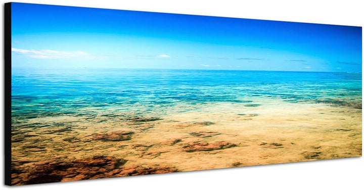 Paul Sinus Art Panoramabild auf Leinwand und Keilrahmen 150x50cm Malediven Strand Meer Sonnenlicht