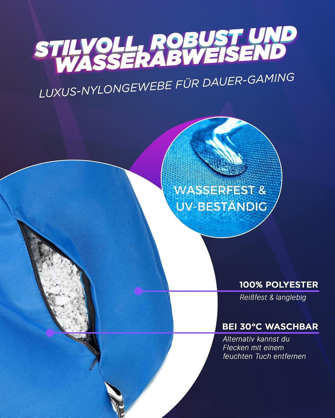 PATCH HOME Gamer Sessel mit Reissverschluss Lounge Kissen Sitzsack Sitzkissen Bean Bag In & Outdoor