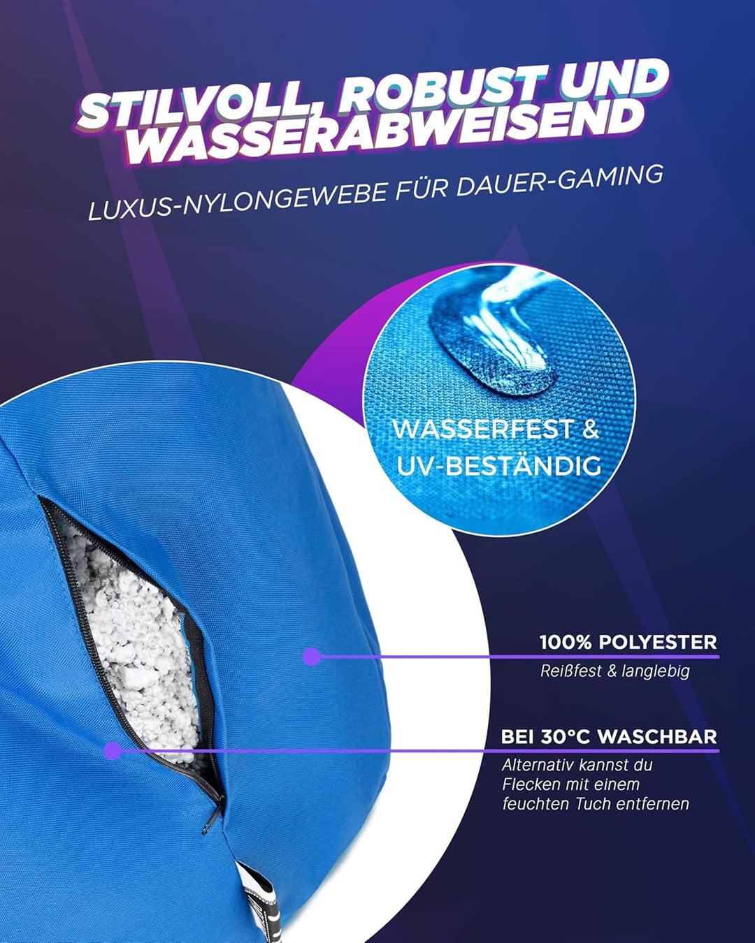 PATCH HOME Gamer Sessel mit Reissverschluss Lounge Kissen Sitzsack Sitzkissen Bean Bag In & Outdoor