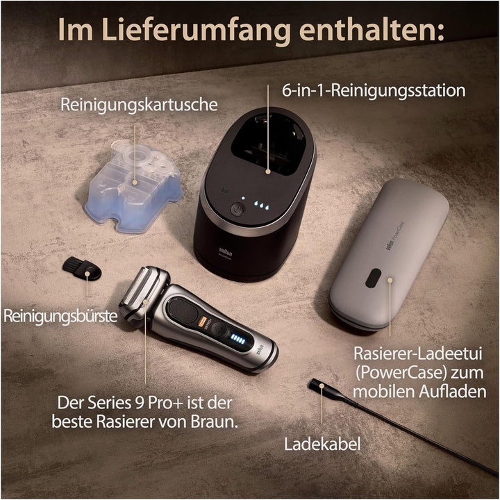Braun Series 9 Pro+ Rasierer Herren, Elektrorasierer mit 5 Pro Rasierelementen, Langhaarschneider &