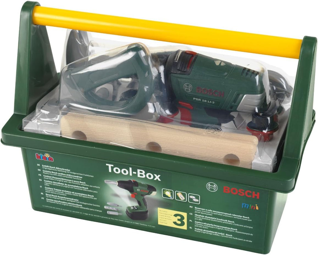 Theo Klein Bosch Werkzeug-Box I Mit Hammer, Säge, Rollgabelschlüssel und vielem mehr I 31 cm x 16,5