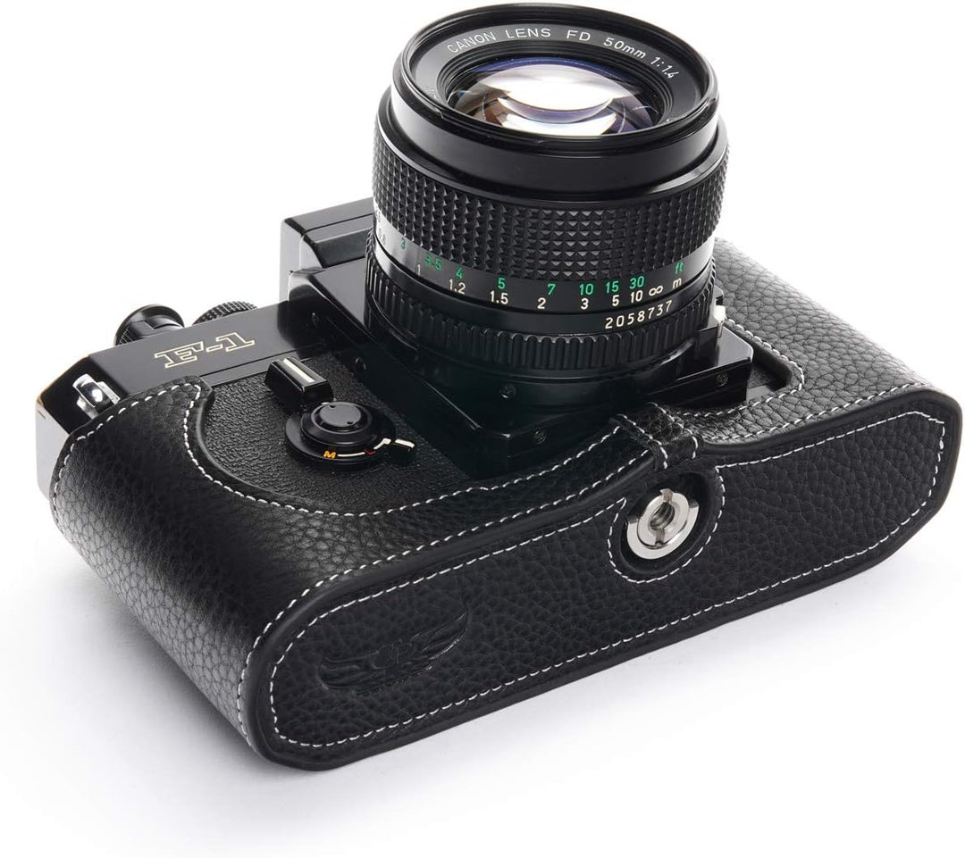 Handarbeit aus echtem echtem Leder halb Kamera Tasche Abdeckung für Canon F-1 (ohne Griff) schwarz F