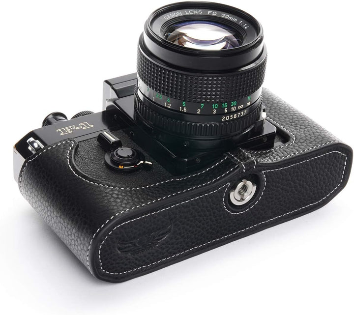 Handarbeit aus echtem echtem Leder halb Kamera Tasche Abdeckung für Canon F-1 (ohne Griff) schwarz F