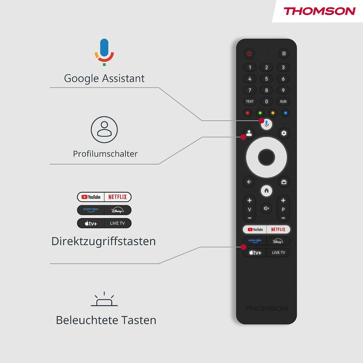 THOMSON 43 Zoll (109cm) 4K Ultra HD Smart Google TV, Wi-Fi, Dolby Audio, HDR10, Bluetooth 5.1, Tripl