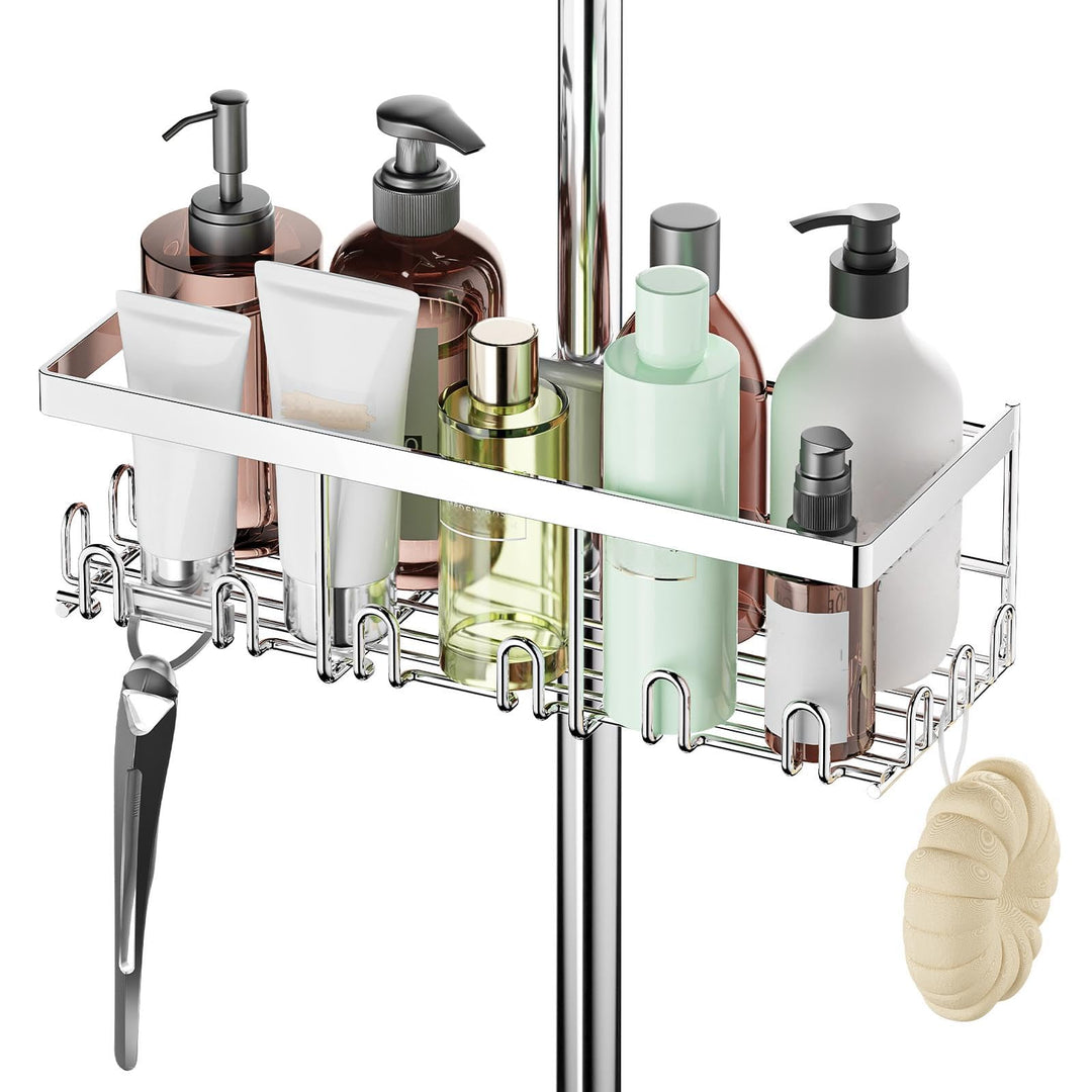 Duschablage Ohne Bohren (NUR für RUNDE Stangen 18mm-25mm), Duschstangen-aufbewahrungsregal Shampoo H
