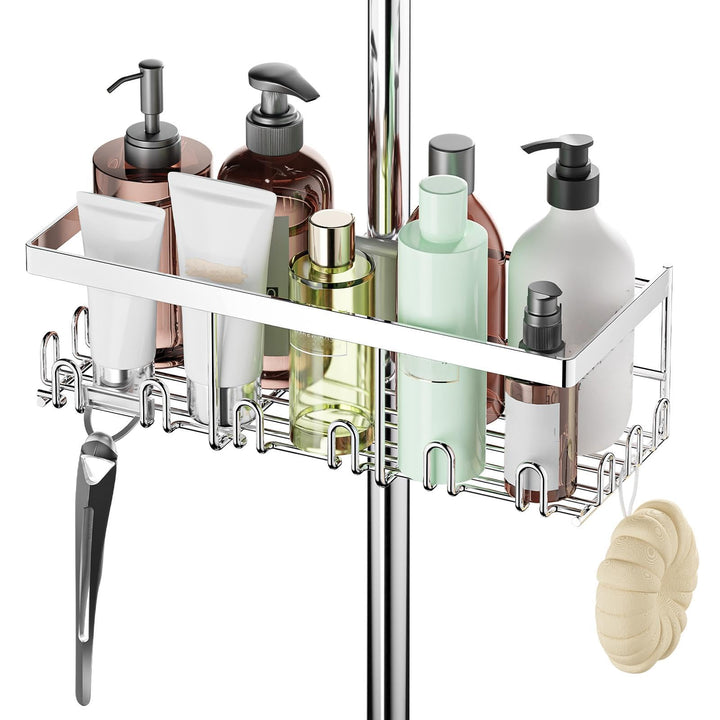 Duschablage Ohne Bohren (NUR für RUNDE Stangen 18mm-25mm), Duschstangen-aufbewahrungsregal Shampoo H