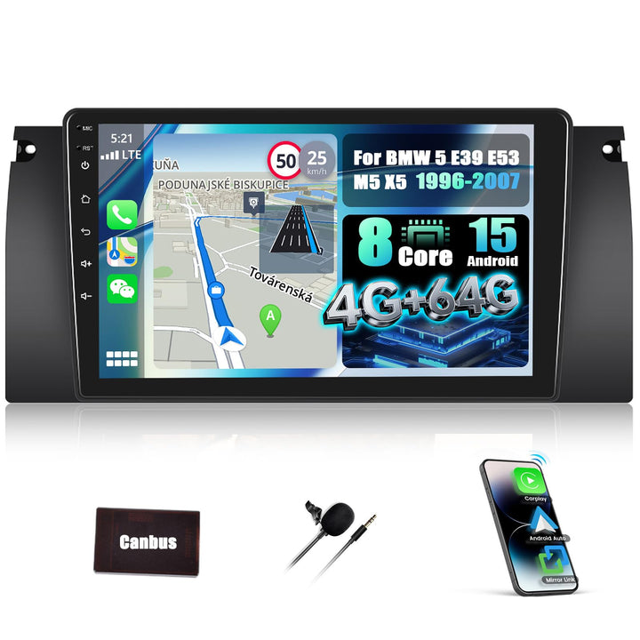 [4G+64G] CAMECHO Android 13 Autoradio f眉r BMW 5 E39 E53 M5 X5 (1996-2007) mit Carplay Android Auto N