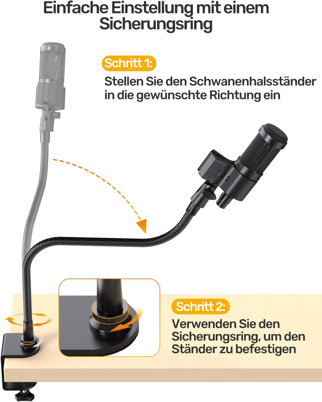 19-inch Gooseneck Microphone Stand Desk Clip,19-Zoll-Gänsehals-Mikrofonsockel Schreibtischklammer, U