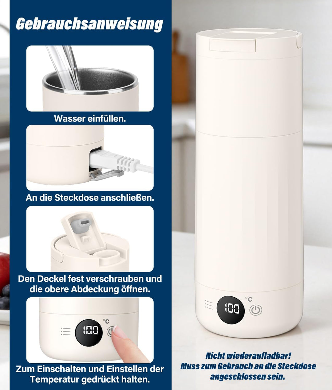 PAHTTO Elektrischer Reisewasserkocher 600ml, Tragbarer Wasserkocher Edelstahl, Schnellkochen und Tem