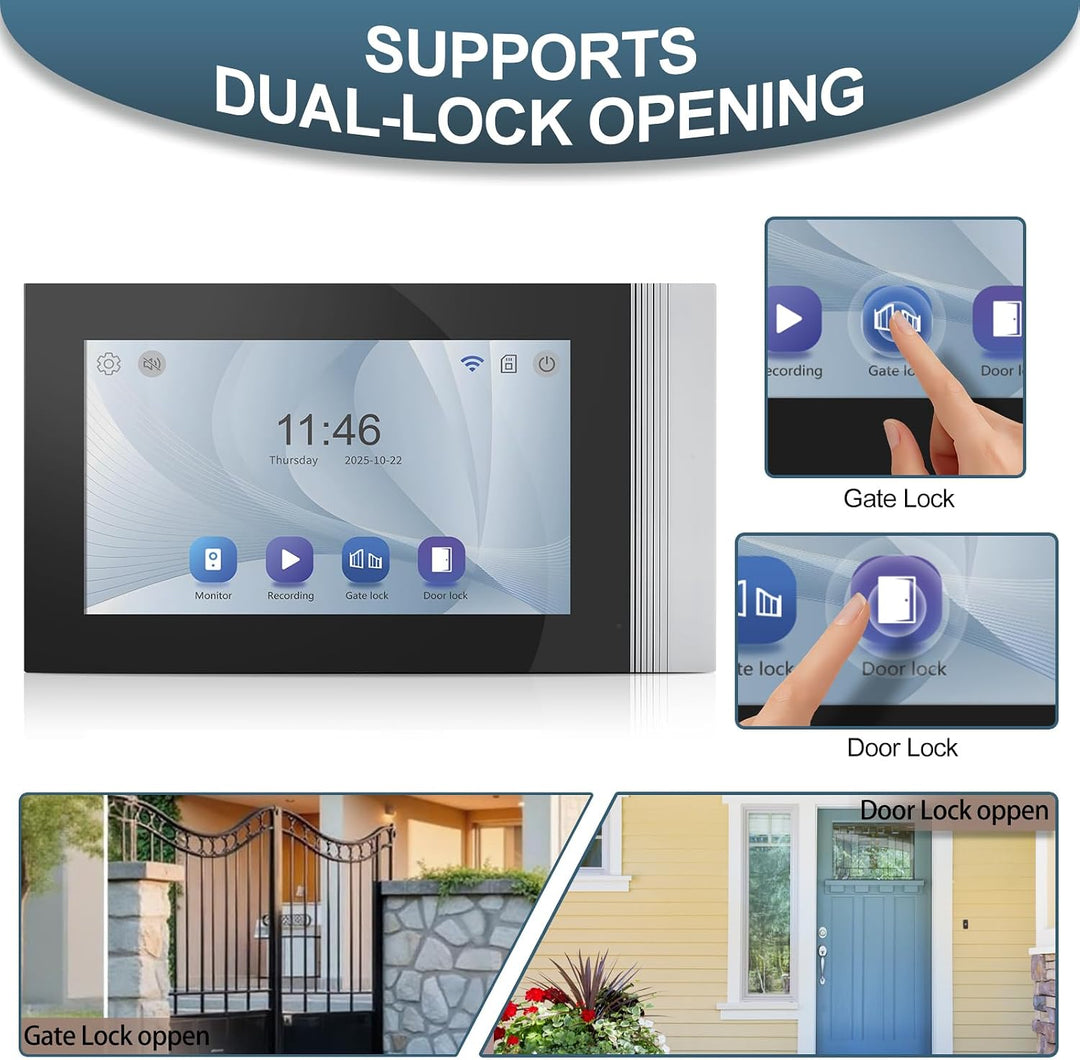 Home WiFi IP Video Türklingel Gegensprechanlage 7 Zoll IPS Touchscreen 1080P HD 2-Megapixel Kamera T
