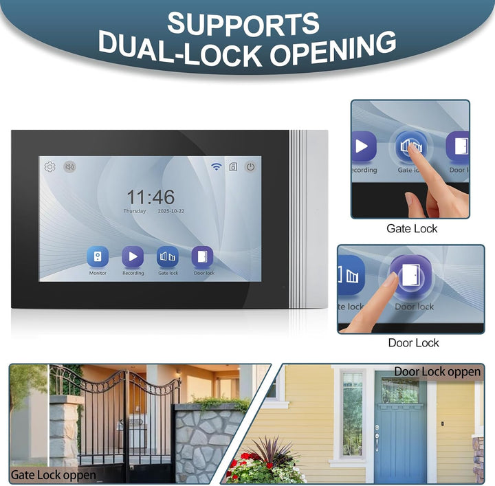 Home WiFi IP Video Türklingel Gegensprechanlage 7 Zoll IPS Touchscreen 1080P HD 2-Megapixel Kamera T