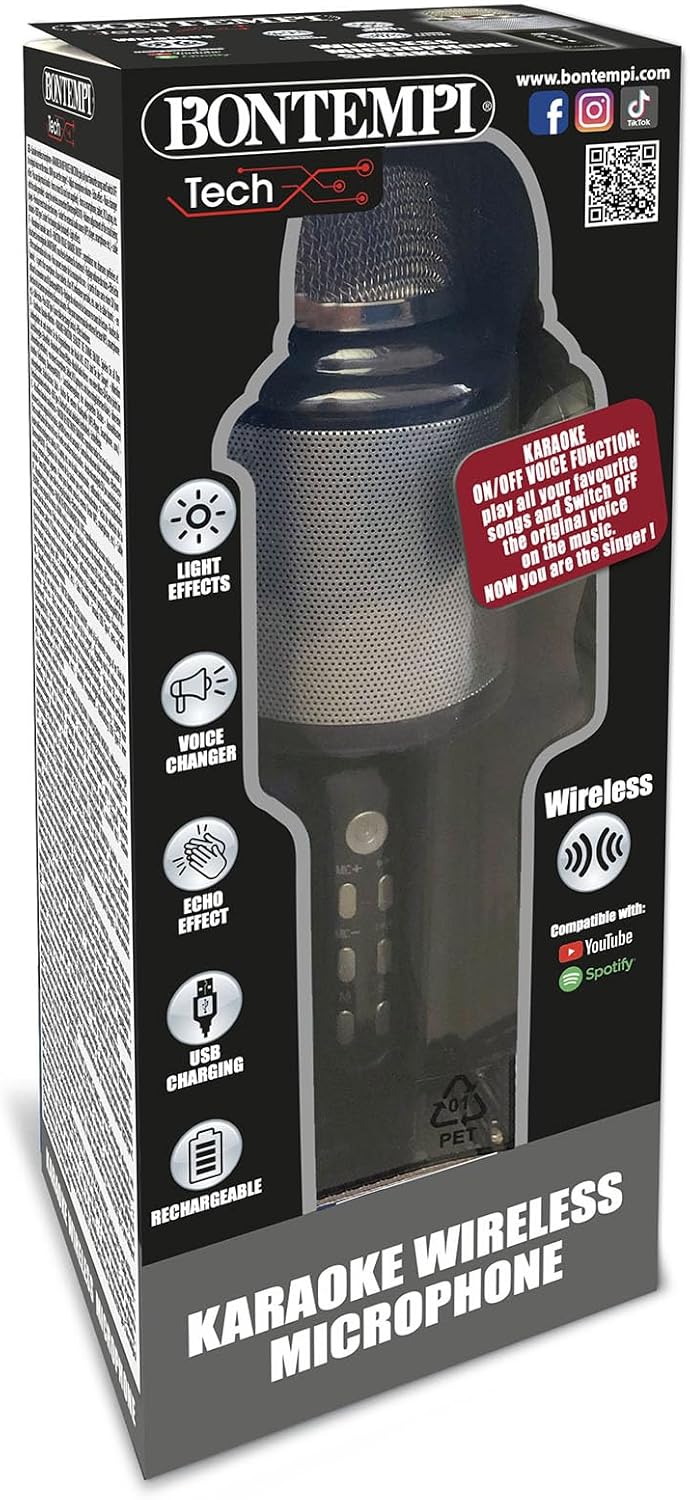 Bontempi | StarSync Karaoke - Drahtloses Mikrofon mit Lautsprecher und Lichteffekten für unbegrenzte
