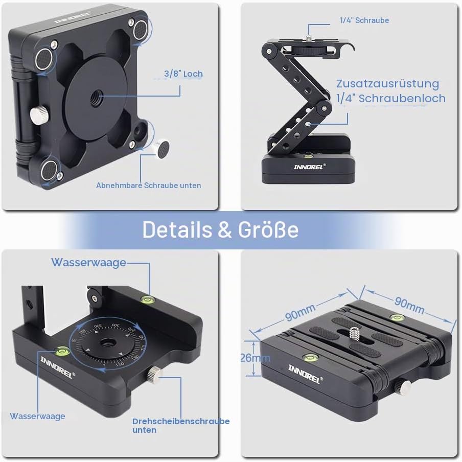 Z-Flex Tilt Stativkopf Innorel MH5 CNC Aluminiumlegierung 360 ° horizontale Drehung mit 1/4 "und 3/8