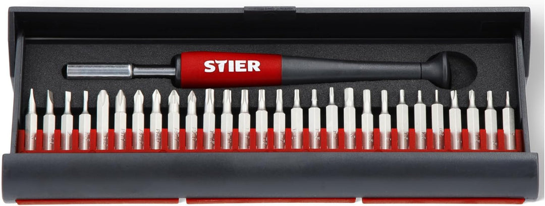 STIER Der STIER Feinmechaniker Schraubendrehersatz, 29-tlg, Präzisionsschraubendreher Set, Bits für