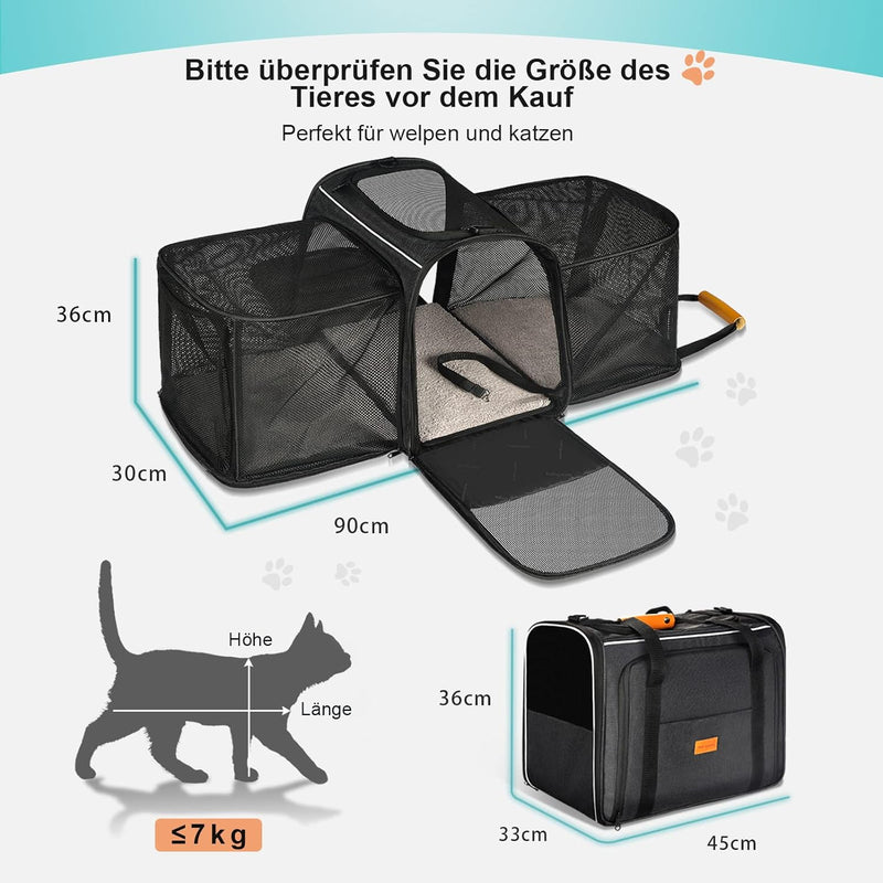 Katzentransportbox Transportbox Katze Gross, Morpilot 45x33x36cm Erweiterbar Katzenbox für 2 Katzen