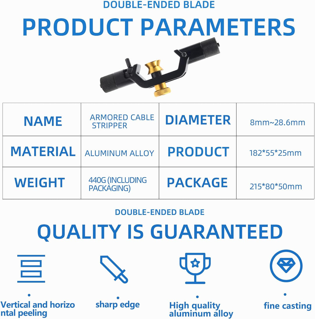 Gepanzerter Kabelabisolierer, Glasfaserkabelmesser, gepanzerter Kabelschneider, Doppelkopf, 8–28 mm