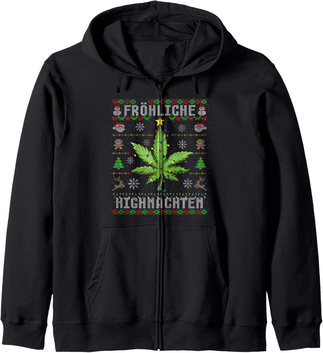 Ugly Christmas Frohe Highnachten Marihuana Weed Geschenk Kapuzenjacke