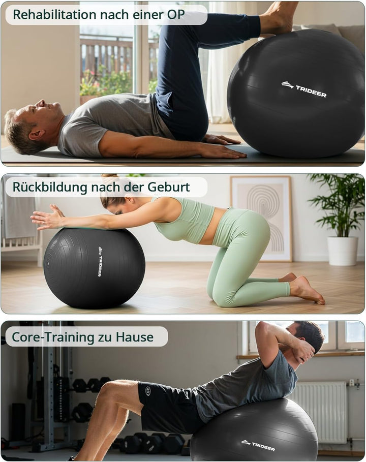 Trideer Gymnastikball – Sitzball, Pezziball &amp; Pilates Ball für Büro &amp; Rückentraining, Balance Ball f