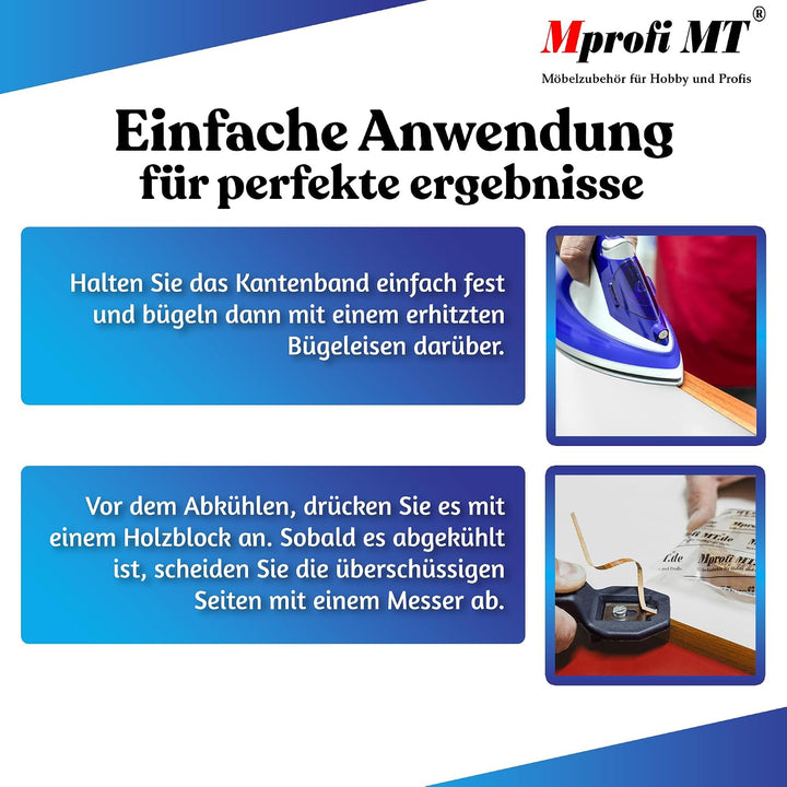 Mprofi MT® Kantenumleimer ABS Stahl Gebürstet | 22 mm x 10 m | Melamin Kantenband mit Schmelzkleber