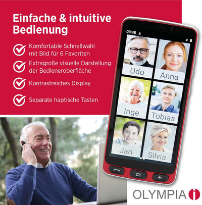 Olympia Neo 16 GB Smartphone für Senioren | Extragrosse Darstellung | Hörgerätekompatibel | Notrufta