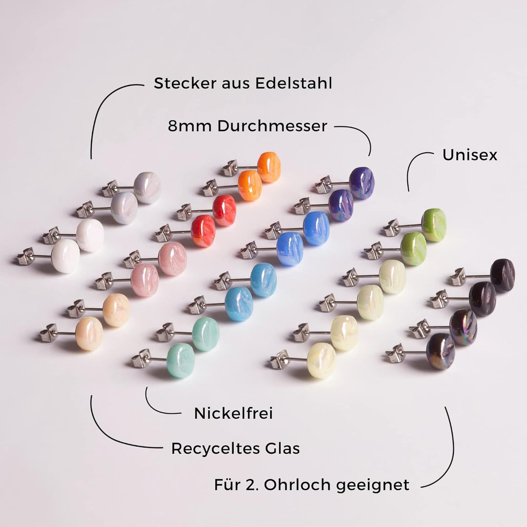 Runde Ohrstecker mit dunkelgrauem Stein in Perlmuttoptik • Bunte Ohrringe für Damen • Nachhaltiger M