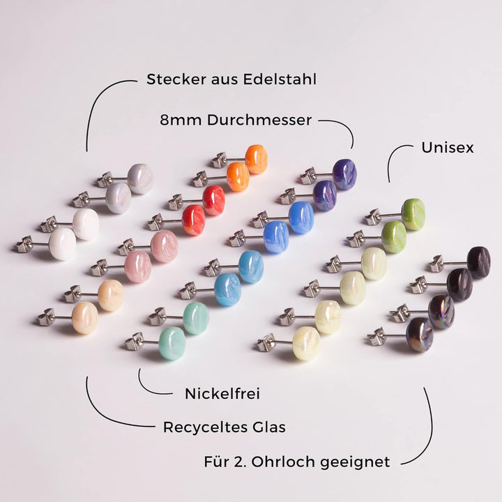 Runde Ohrstecker mit dunkelgrauem Stein in Perlmuttoptik • Bunte Ohrringe für Damen • Nachhaltiger M