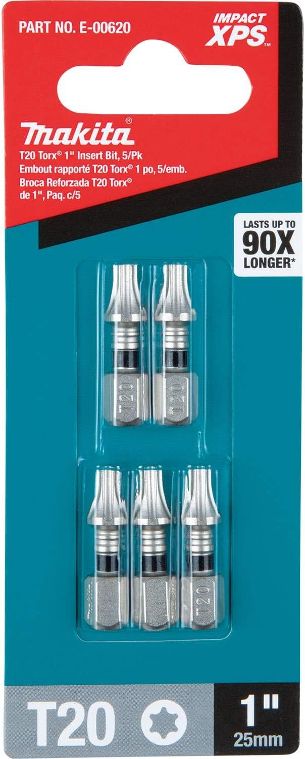 Makita E-00620 Impact XPS T20 Torx 1" Insert Bit, 5/pk 5/pk T20, 5/pk T20