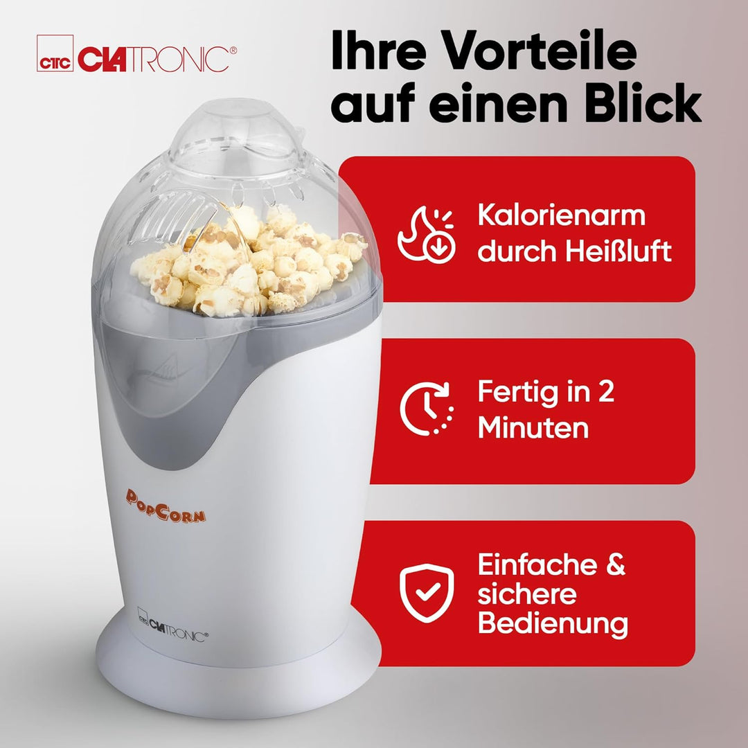 Clatronic Popcornmaschine, schnelle Zubereitung, Popcorn in 2 Min., Herstellung mit Heissluft, ohne